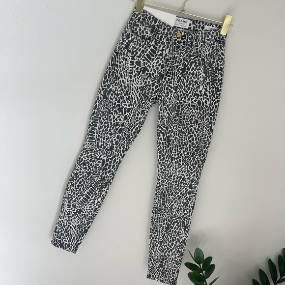 FRAME Denim Le High Animal Print Skinny Jeans In Noir Multi Sz 24 - Picture 8 of 10